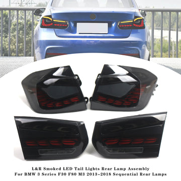 L&R Smoked LED Tail Lights Rear Lamp Assembly For BMW 3 Series F30 F80 M3 2013-2018 Sequential Rear Lamps