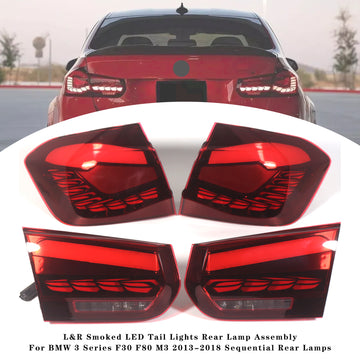 L&R Red LED Tail Lights Rear Lamp Assembly For BMW 3 Series F30 F80 M3 2013-2018 Sequential Rear Lamps - 0
