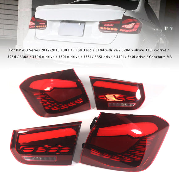 L&R Red LED Tail Lights Rear Lamp Assembly For BMW 3 F30 F80 M3 2013-2018