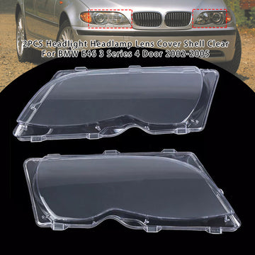 2PCS Headlight Headlamp Lens Cover Shell Clear For BMW 3 E46 4 Door 2002-2005