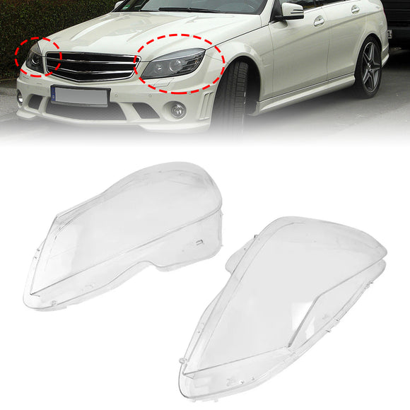 2 Stück Frontscheinwerfer-Linsenabdeckungen für Mercedes-Benz C-Klasse W204 2011-2015
