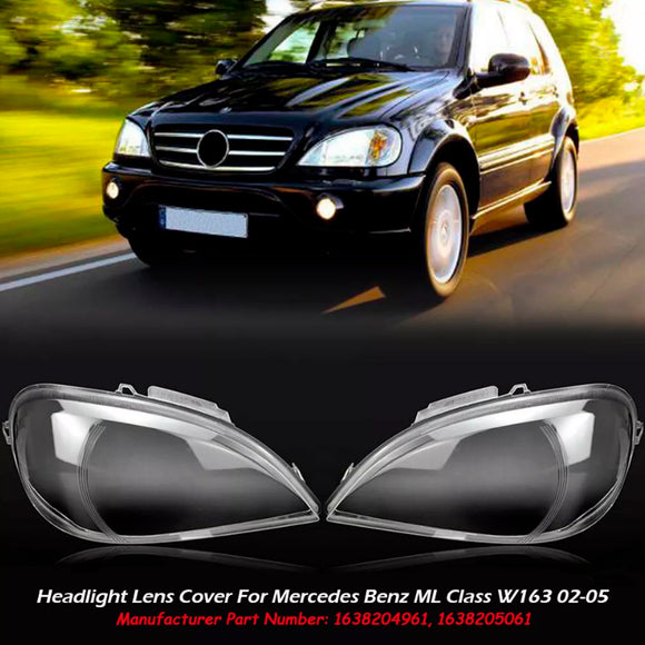 2 Stück klare Frontscheinwerfergläser für Mercedes-Benz ML-Klasse W163 2002–2005