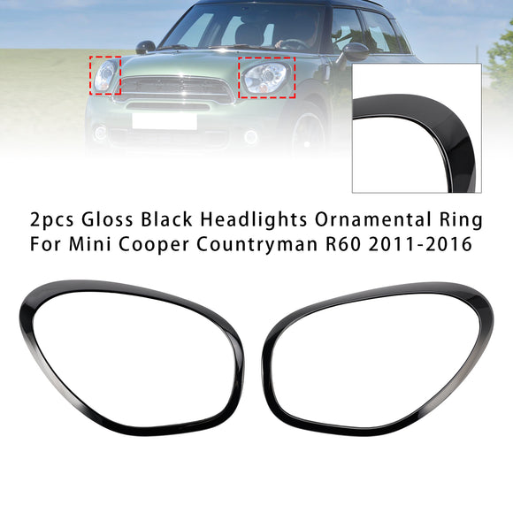 2 uds. Anillo ornamental de faros delanteros negros brillantes para Mini Cooper Countryman R60