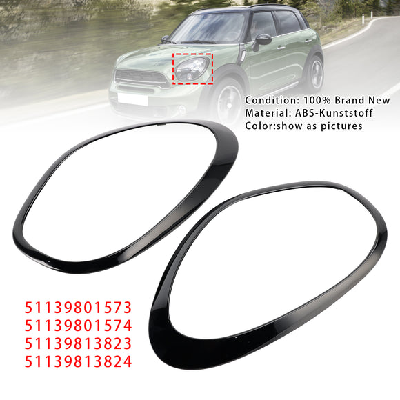 2 uds. Anillo ornamental de faros delanteros negros brillantes para Mini Cooper Countryman R60