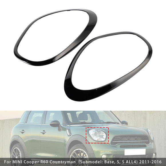 2 uds. Anillo ornamental de faros delanteros negros brillantes para Mini Cooper Countryman R60