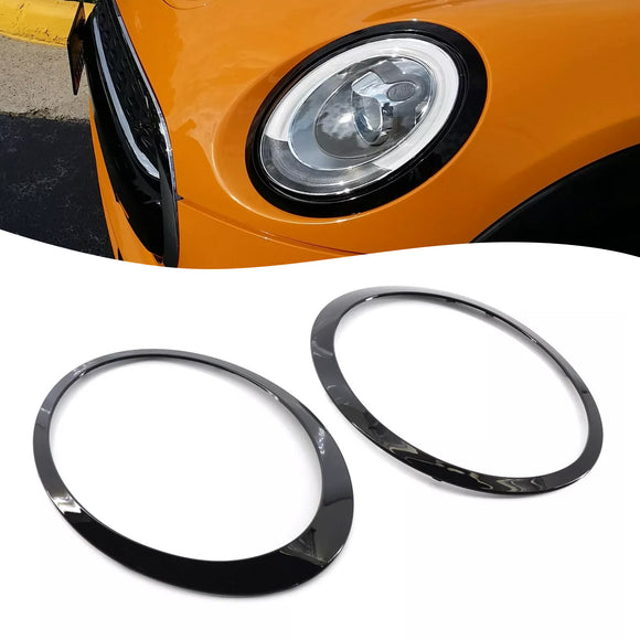 2 uds anillo embellecedor de bisel de faro negro brillante para Mini Cooper F55 F56 F57 14-21