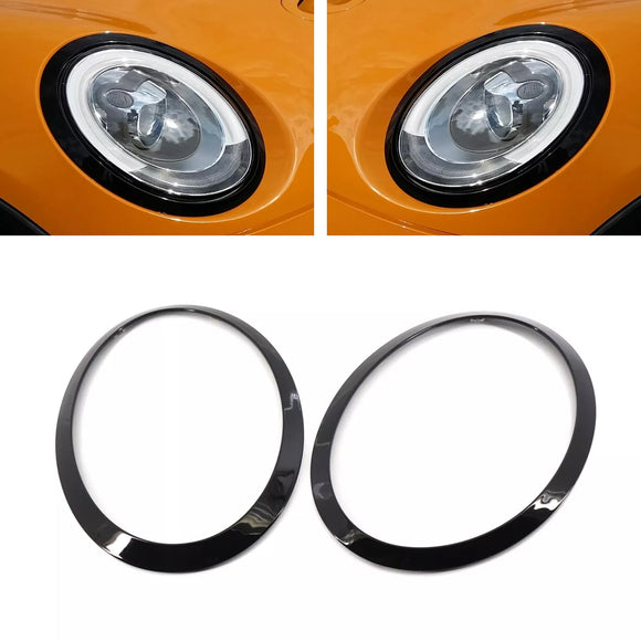 2 uds anillo embellecedor de bisel de faro negro brillante para Mini Cooper F55 F56 F57 14-21