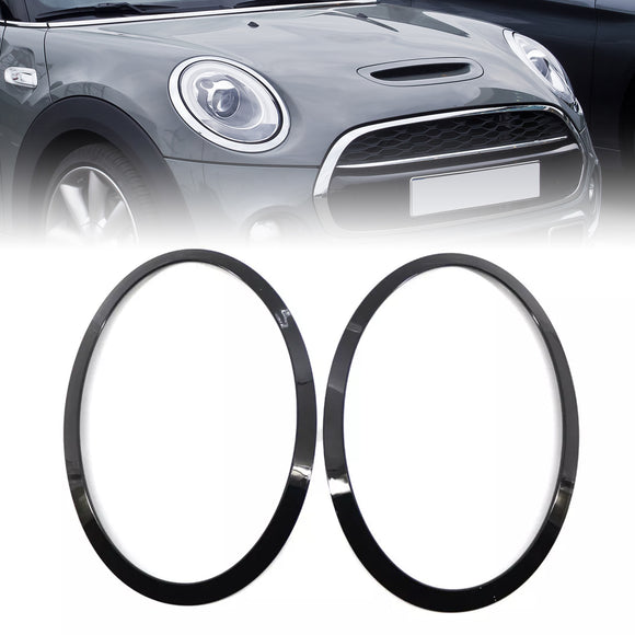 2 uds anillo embellecedor de bisel de faro negro brillante para Mini Cooper F55 F56 F57 14-21