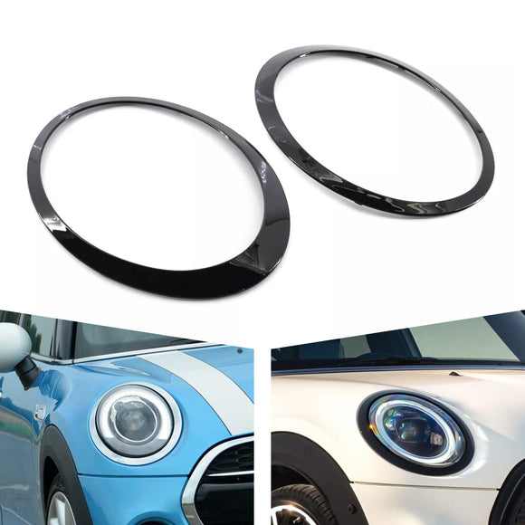 2 uds anillo embellecedor de bisel de faro negro brillante para Mini Cooper F55 F56 F57 14-21
