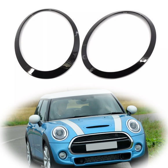 2 uds anillo embellecedor de bisel de faro negro brillante para Mini Cooper F55 F56 F57 14-21