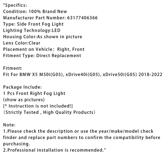 1 kpl LED oikea etusumuvalo BMW X5 G05 2018-2022 63177406366