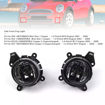 Pair Front Bumper Fog Lights For Mini Cooper One R50 R52 R53 63176925050 2001-2008 - 0
