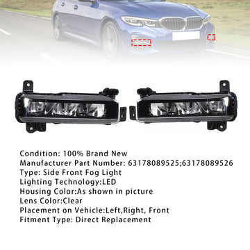 Pair LED Front Bumper Fog Lights For BMW G20 G21 X1 F48 LCI F45 F46 2017-2021 63178089525 63178089526 - 0