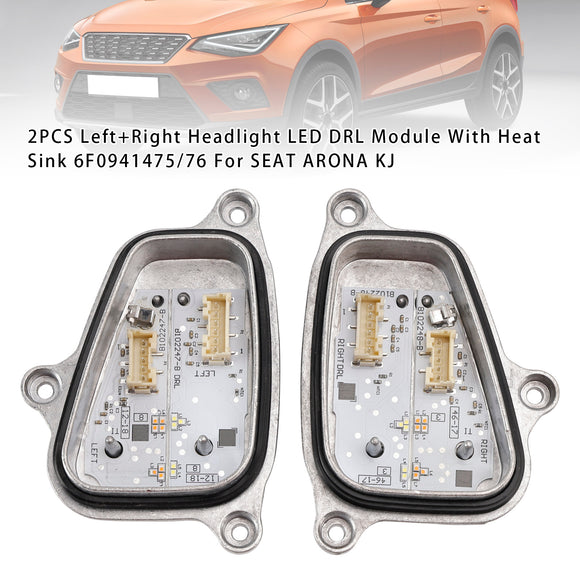 2PCS Left+Right Headlight LED DRL Module With Heat Sink 6F0941475/76 For SEAT ARONA KJ