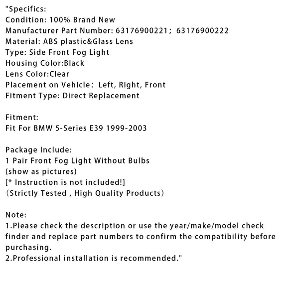 Para świateł przeciwmgielnych przedniego zderzaka bez żarówek do BMW E39 serii 5 1999-2003