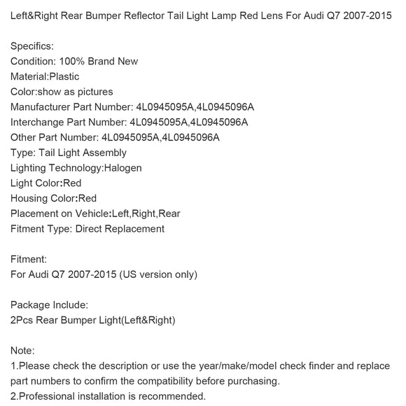 Links&RAchterlicht met reflector en rode lens voor Audi Q7 2007-2015