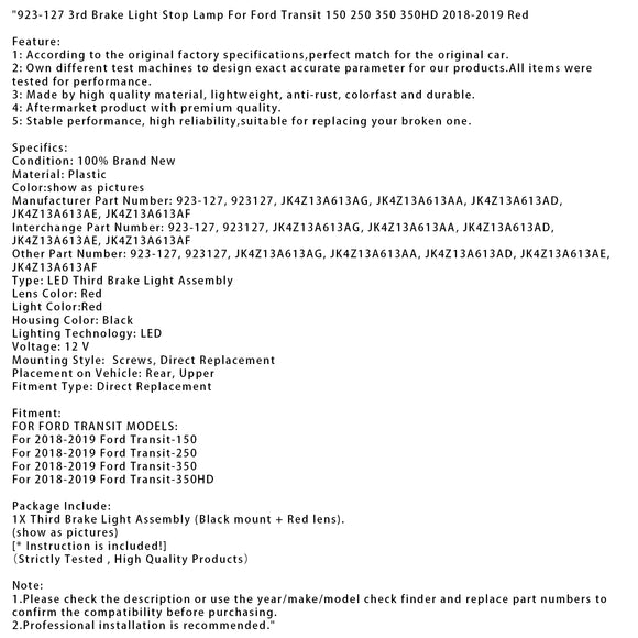 923-127 3. jarruvalon jarruvalo Ford Transit 150 250 350 350HD 18-2019 punainen