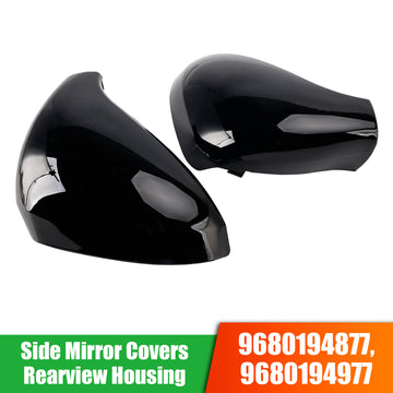 Side Mirror Covers Rearview Housing Bright Black for Peugeot 207 Hatchback - 0
