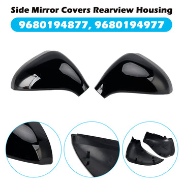 Side Mirror Covers Rearview Housing Bright Black for Peugeot 207 Hatchback
