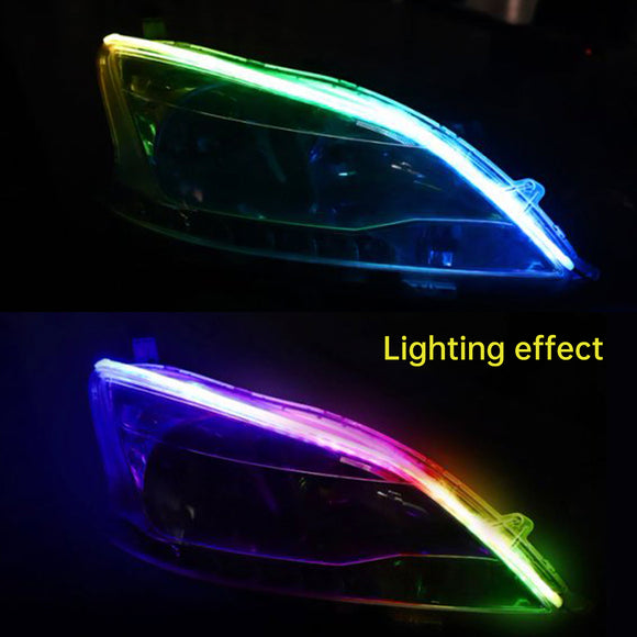 Ultra Thin Car LED Headlight Daytime Running Iridescent Light Eyebrow Strip With APP Controller 30cm