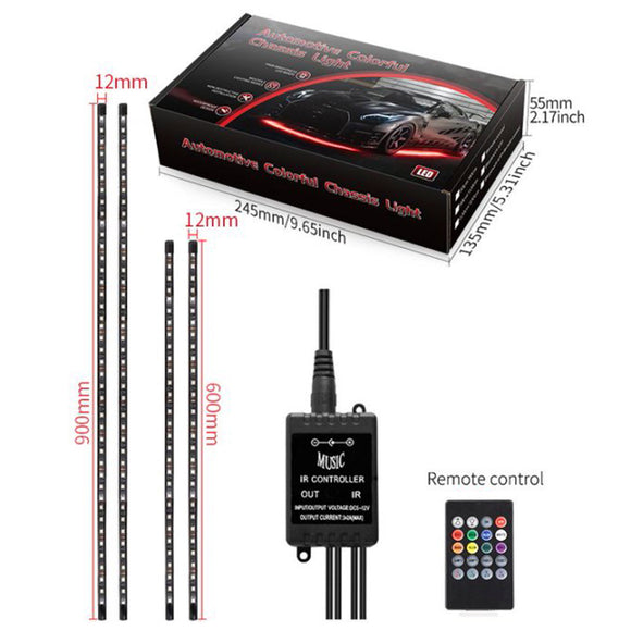 4-teiliges LED-Chassis-Licht, modifiziert mit Fantasie-Umgebungslicht-App + Fernbedienung, 60 cm x 2 + 90 cm x 2