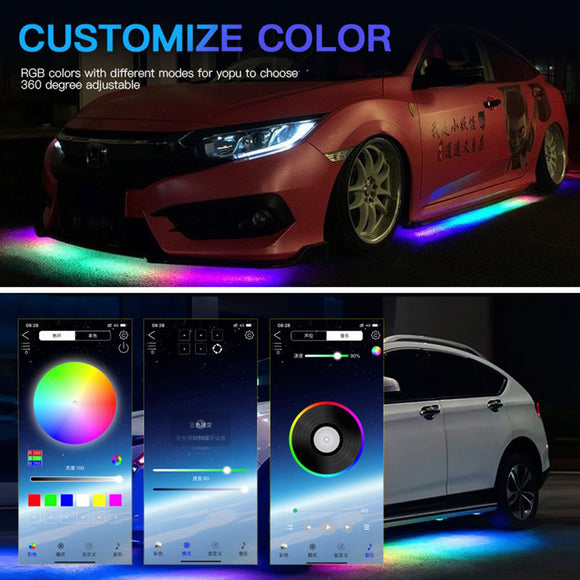 6-teiliges LED-Chassis-Licht, modifiziert mit Fantasy-Umgebungslicht-APP-Controller, 60 cm x 2 + 180 cm x 2 + 60 cm x 2