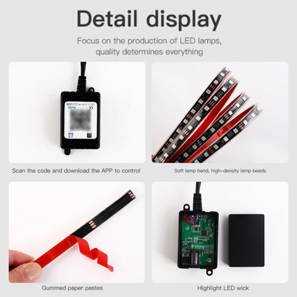 6-teiliges LED-Chassis-Licht, modifiziert mit Fantasy-Umgebungslicht-APP-Controller, 60 cm x 2 + 90 cm x 2 + 60 cm x 2