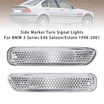 Pair White Len LED Side Marker Light Signal Blinker Lamp For BMW 3-Series E46