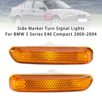 Pair Amber Len LED Side Marker Light Signal Blinker Lamp For BMW 3-Series E46
