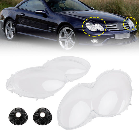 2 Stück Scheinwerfergehäuse-Linsenabdeckungen + Kleber für Mercedes-Benz W230/R230 SL500 SL600 2003-2008