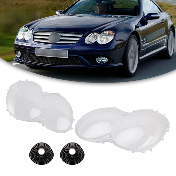 2 Stück Scheinwerfergehäuse-Linsenabdeckungen + Kleber für Mercedes-Benz W230/R230 SL500 SL600 2003-2008