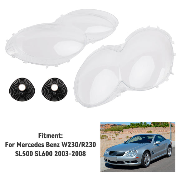 2 Stück Scheinwerfergehäuse-Linsenabdeckungen + Kleber für Mercedes-Benz W230/R230 SL500 SL600 2003-2008