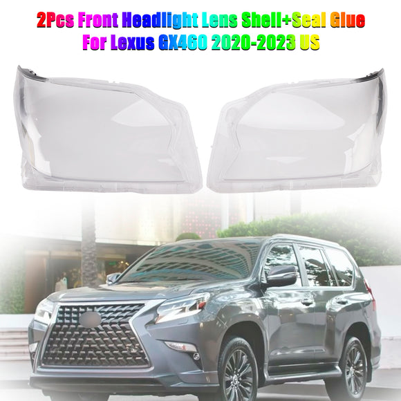 2 uds carcasa de lente de faro delantero + pegamento de sellado para Lexus GX460 2020-2023 US