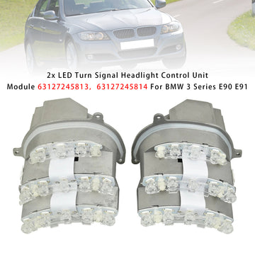 2x LED Turn Signal Headlight Control Unit Module 63127245813 63127245814 For BMW 3 Series E90 E91 2007-2011 - 0