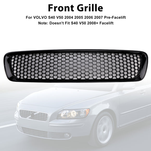 Gloss Black Front Bumper Honeycomb Grille Grill Fit Volvo S40 V50 2004-2007