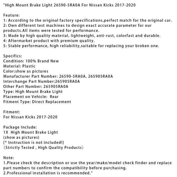 Hochmontiertes Bremslicht 26590-5RA0A für Nissan Kicks 2017–2020