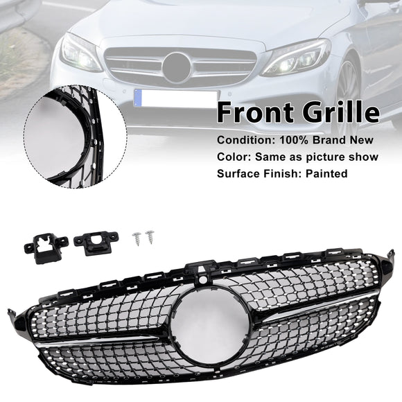 Parrilla delantera con diseño de diamante, compatible con Mercedes-Benz Clase C. W205 C250 C300 C400 2015-2018