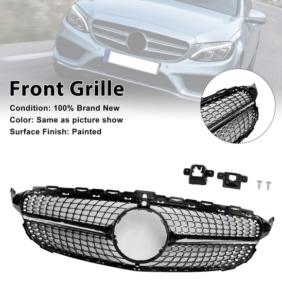 Parrilla delantera con diseño de diamante, compatible con Mercedes-Benz Clase C. W205 C250 C300 C400 2015-2018