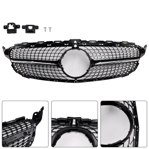 Parrilla delantera con diseño de diamante, compatible con Mercedes-Benz Clase C. W205 C250 C300 C400 2015-2018
