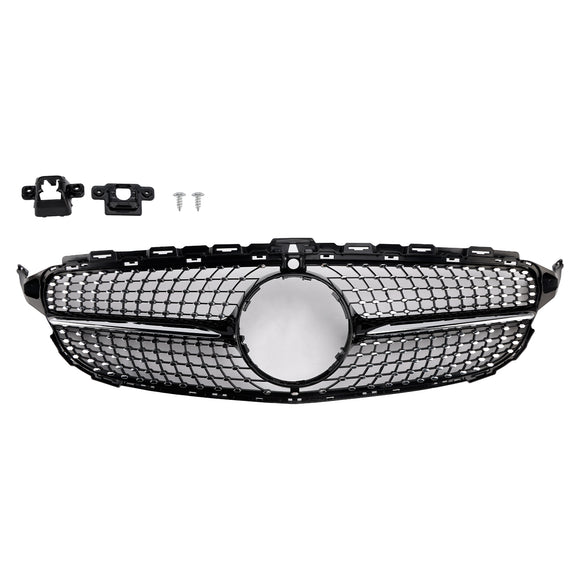 Parrilla delantera con diseño de diamante, compatible con Mercedes-Benz Clase C. W205 C250 C300 C400 2015-2018