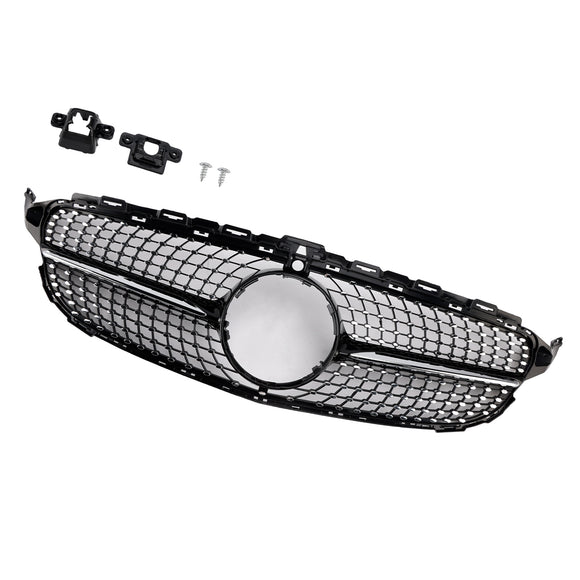 Parrilla delantera con diseño de diamante, compatible con Mercedes-Benz Clase C. W205 C250 C300 C400 2015-2018