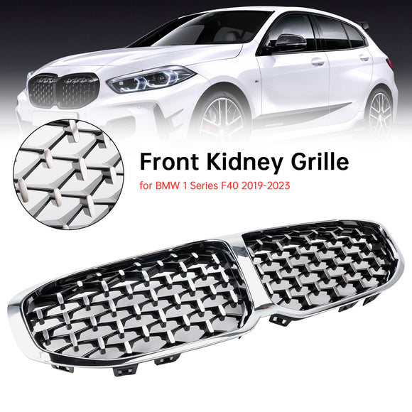 Grade dianteira da grade do rim para BMW 1 série F40 19-23 prata estilo diamante