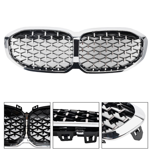 Grade dianteira da grade do rim para BMW 1 série F40 19-23 prata estilo diamante