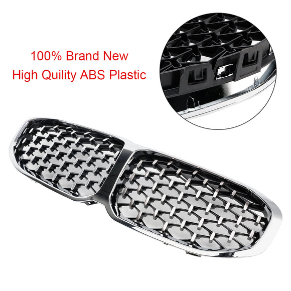 Grade dianteira da grade do rim para BMW 1 série F40 19-23 prata estilo diamante