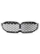 Grade dianteira da grade do rim para BMW 1 série F40 19-23 prata estilo diamante-13