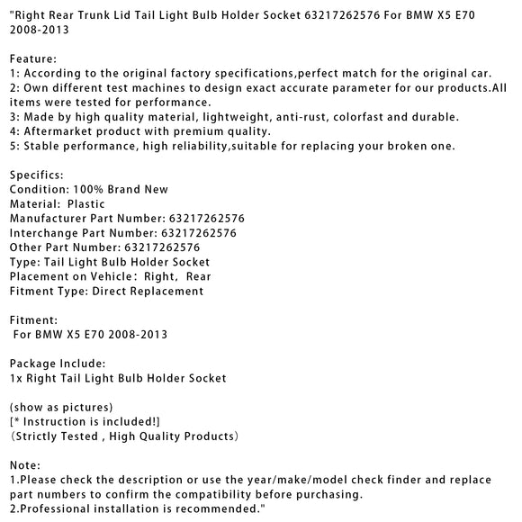 Oikean takaluukun takavalon polttimon kannatin BMW X5 E70 2008-2013