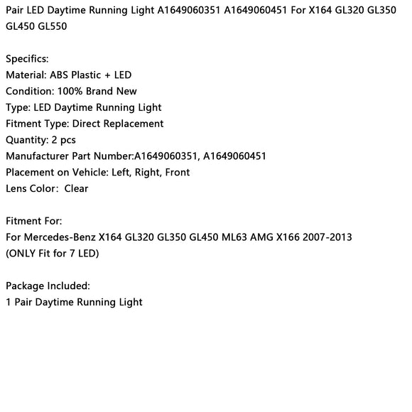 Paar LED-Tagfahrlicht für Benz X164 GL350 GL450 ML63 AMG X166 07–13