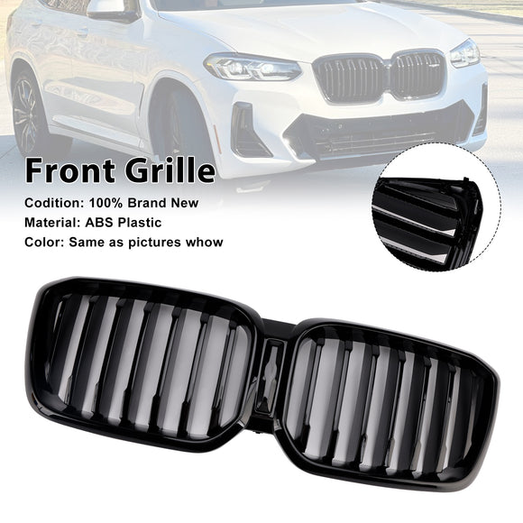 Front Bumper Kidney Grille Fit BMW X3 G01 X4 G02 2022-2025 Glossy Black