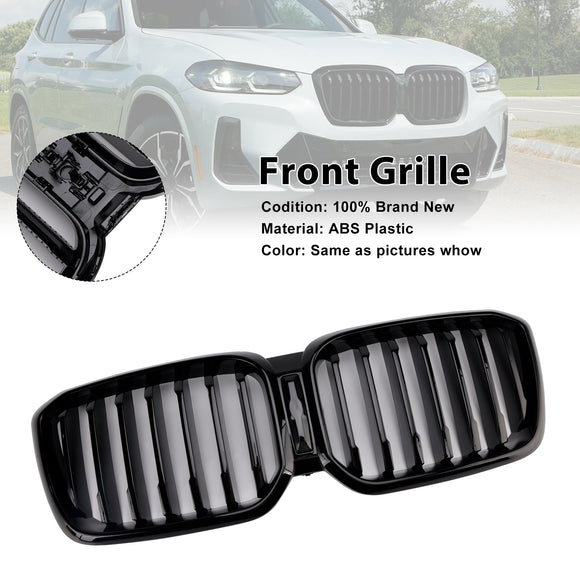 Front Bumper Kidney Grille Fit BMW X3 G01 X4 G02 2022-2025 Glossy Black