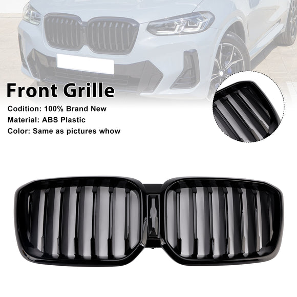 Front Bumper Kidney Grille Fit BMW X3 G01 X4 G02 2022-2025 Glossy Black